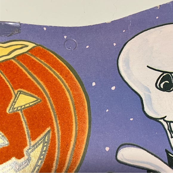 Vintage Eureka Halloween Skeleton Pumpkin Flocked Fuzzy Double Sided Die Cut - Picture 7 of 13